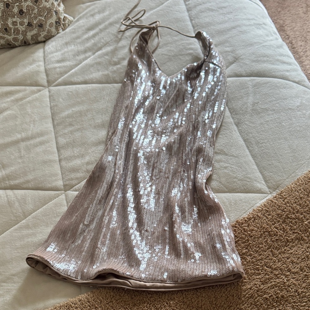 Edikted Beige Sequin Mini Dress